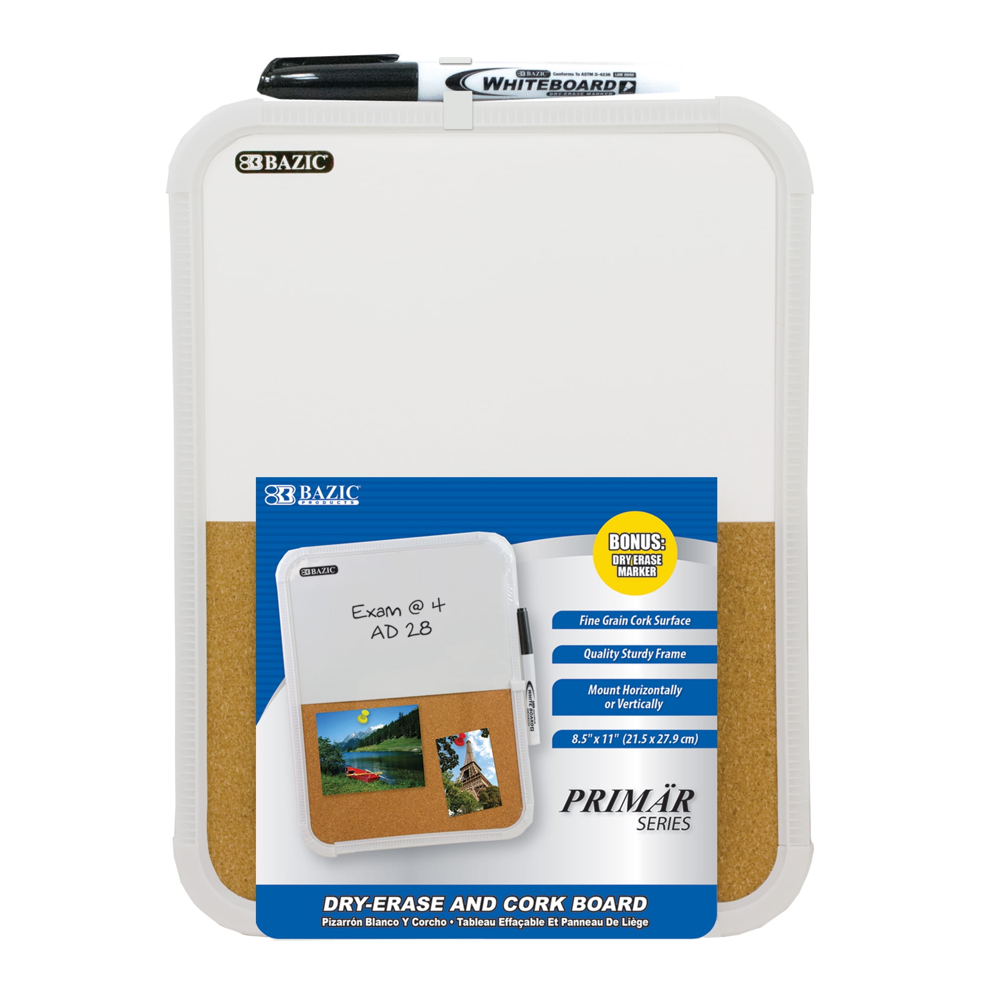 BAZIC 8.5" X 11" Dry Erase Lap & Cork Bulletin Board Combo + Marker, White & Bullet Cork Boards