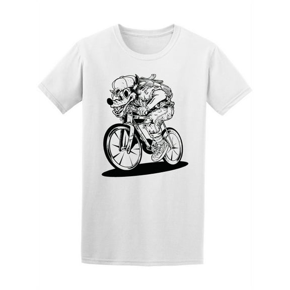 Smartprints Mens Graphic Tee - Wolf Ride On A Bicycle - Regular Fit 100% Cotton