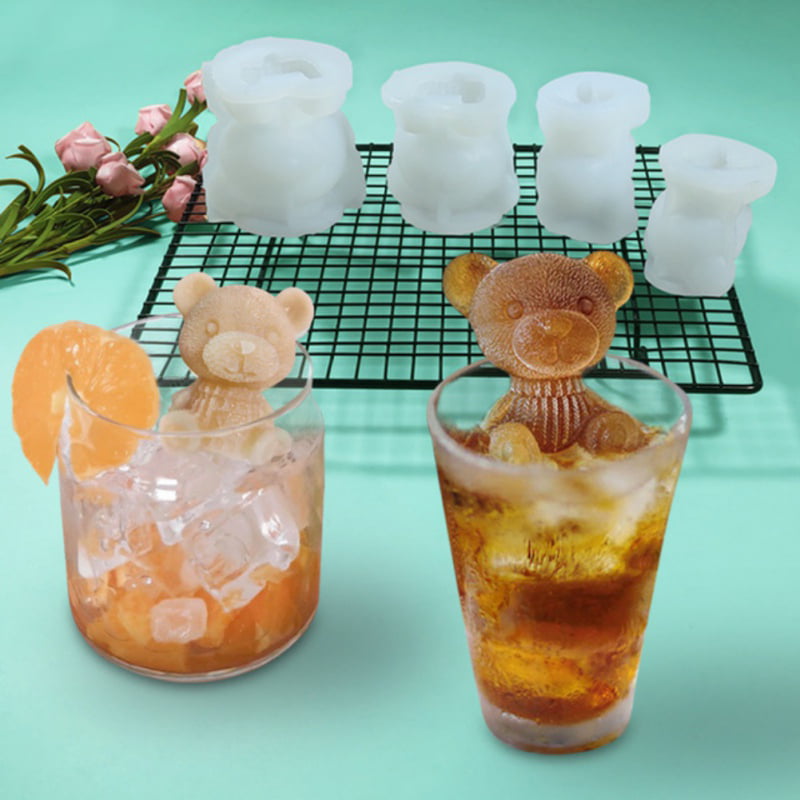 1pc Random Color Cute Bear Ice Cube Mold Silicone 3D Fun Shape Ice Cube  Tray with Clear Funnel Type Lid Easy Release Large Ice Cube Molds for  Drinks