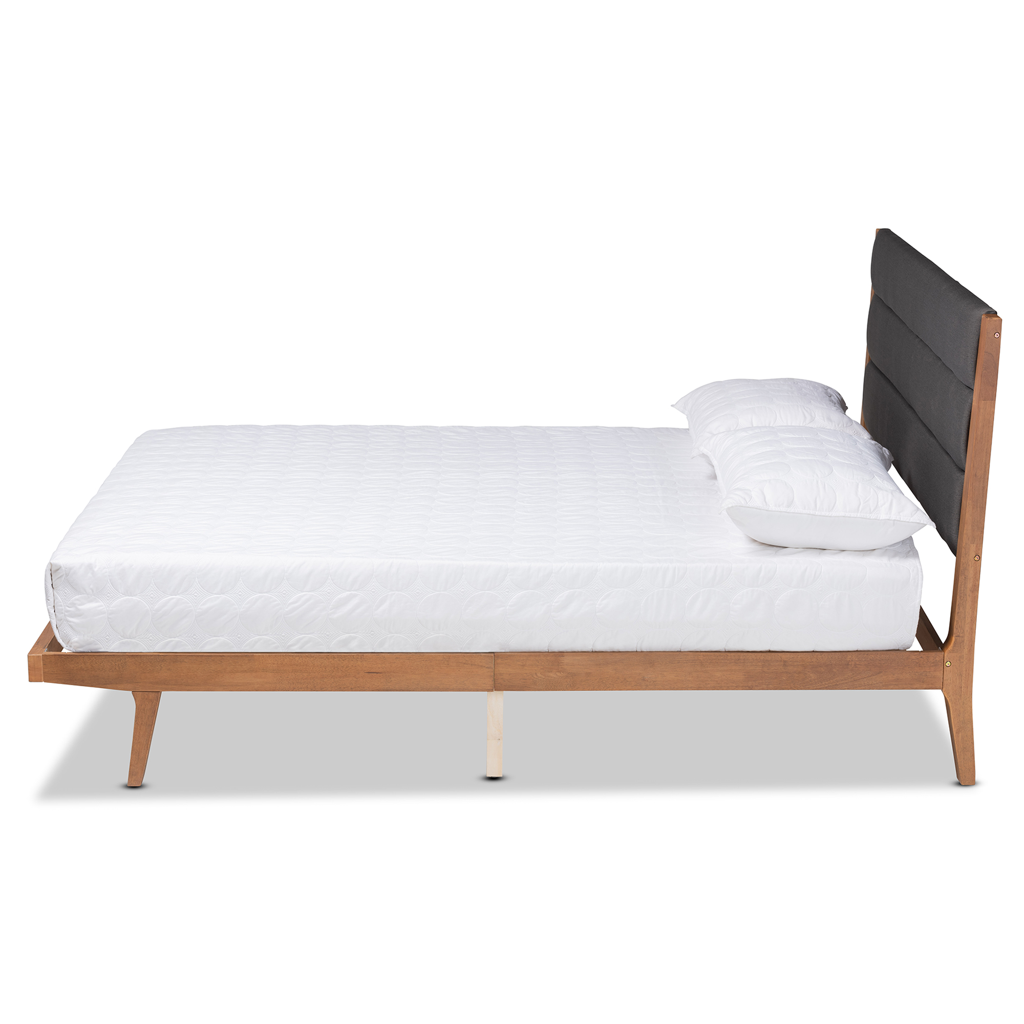 Baxton Studio Jarlan Modern and Contemporary Transitional Charcoal Fabric Upholstered and Walnut Brown Finished Wood King Size Platform Bed