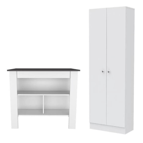 Home Square 2-Piece Set with Engineered Wood Kitchen Island & Pantry Cabinet