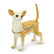Luxury Giftware Pewter Bejeweled Crystals Gold-tone Enameled SAMSON Chihuahua Trinket Box with Matching 18 Inch Necklace Q-BJ2164