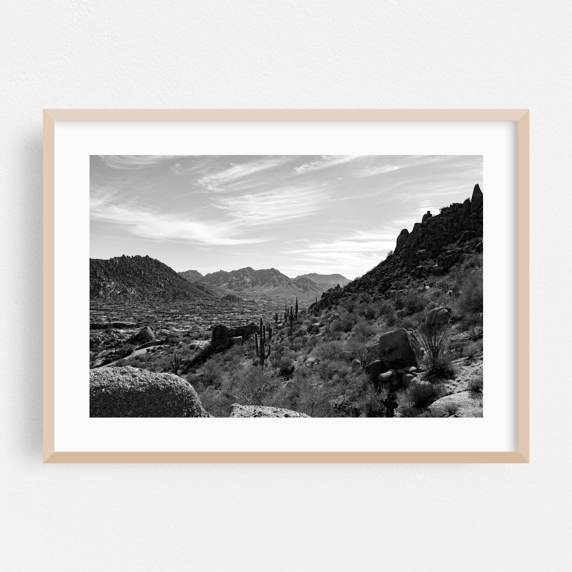 Pinnacle Peak, Scottsdale, Arizona 04 - Scottsdale Arizona Photography Desert Black and White Cactus Landscape Nature Scenic Wilderness Oak Framed Wall Art Print 16 x 24 inches