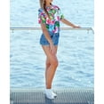 thumbnail image 4 of HAPPY BAY Hawaiian Shirts Womens Casual Summer Beach Party Blouse Shirt Floral Blouses Short Sleeve Vacation Dress Tops Tee Shirts T Shirt for Women S Leafy Hibiscus, Blue, 4 of 6