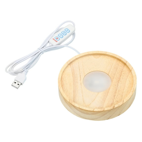 Uxcell 4" Wooden LED Light Base Light Display Base Stand for 3D Crystal Glass Aroma Stone, Carving Style, 3 Color Light