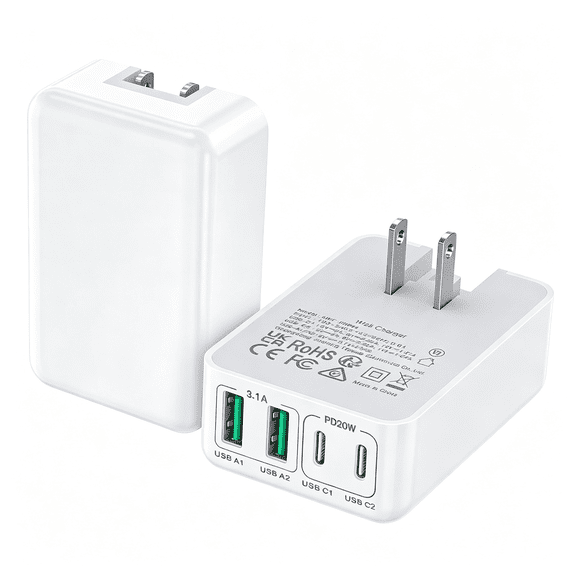 GJX Flat Usb C Fast Wall Charger,40W 4-Port Pd Type C Cube Blocks Multiport Brick Dual Port Plug Power Adapter Compatible with Iphone16/ 15/14/13/12,,Tablet