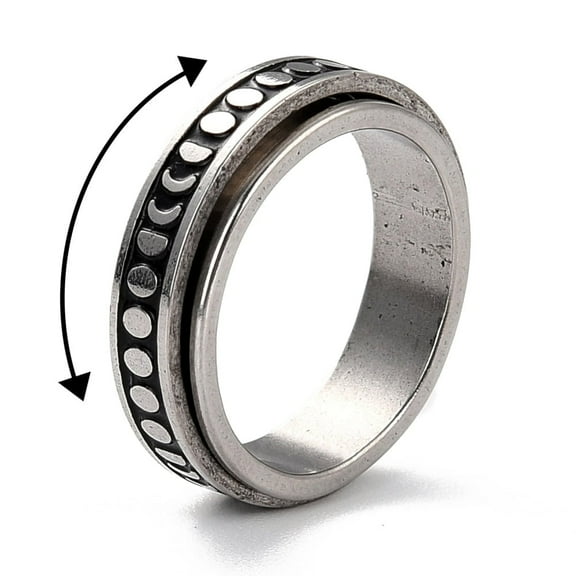 Non-Tarnish 203 Stainless Steel Rotating Spinner Fidget Band Rings for Anxiety Stress Relief Stainless Steel color Moon Phase Pattern US Size 6 3/4(17.1mm) 6mm