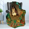 thumbnail image 4 of Owl Soft Flannel Fleece Blanket, Old Wise Nanny Grandma Owl in the Chestnut Tree Hallow Looking Through Sage Character, Cozy Plush for Indoor and Outdoor Use, 50" x 60", Multicolor, by Ambesonne, 4 of 5