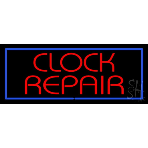 Red Clock Repair LED Neon Sign 13 x 32 - inches, Clear Edge Cut Acrylic Backing, with Dimmer - Bright and Premium built indoor LED Neon Sign for Computer & Electronics store decor.