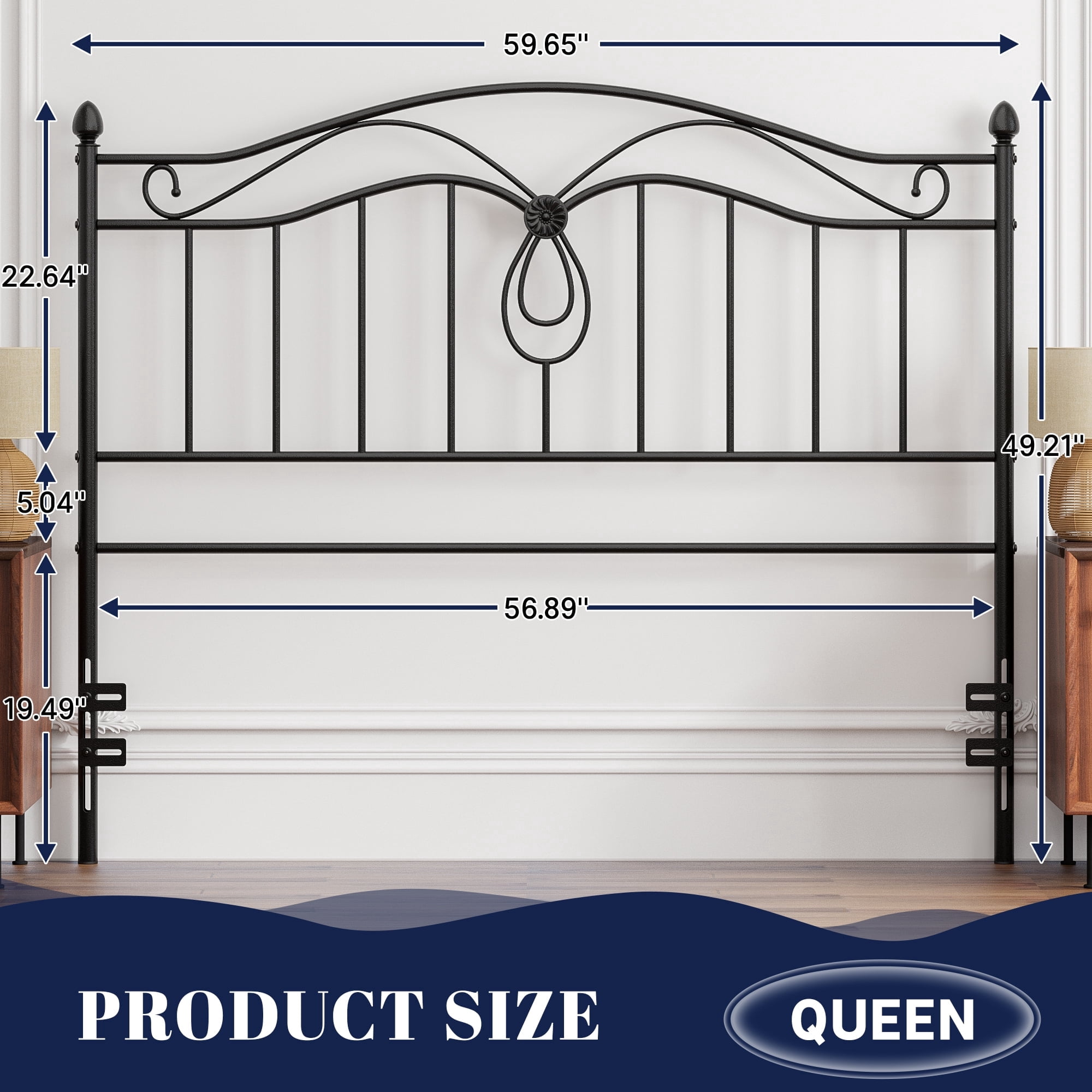 Yoneston Queen Size Metal Headboard with Adjustable Height for Queen Beds, Black