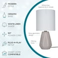 thumbnail image 6 of Catalina Lighting Zenith 16.5'' Table Lamp with White Fabric Drum Shade Transitional Table Light Fixture for Living Room, Bedroom, or Office, Gray, 6 of 18