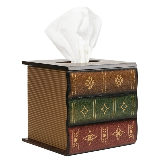 SXlianshunCrafted Classical Retro Wooden Antique Book Tissue Box Cover Square Tissue Holder Dispenser Paper Cover Case Napkin Holder Home Decor for Bathroom Living Room Office car Kitchen (brown)