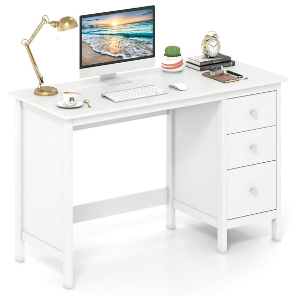 Patiojoy Bureau d'Ordinateur avec 3 Tiroirs Bureau d'Écriture de 48 Pouces de Large avec Rangement Bureau d'Étude pour Portable Blanc