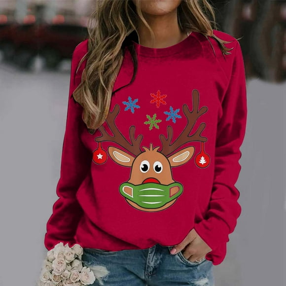 WILLBEST hoodie women Christmas Women's Hooded Sweatshirt As A Base Christmas Unique Printed Long Sleeved Casual Round Neck Sweatshirt miss hoodie