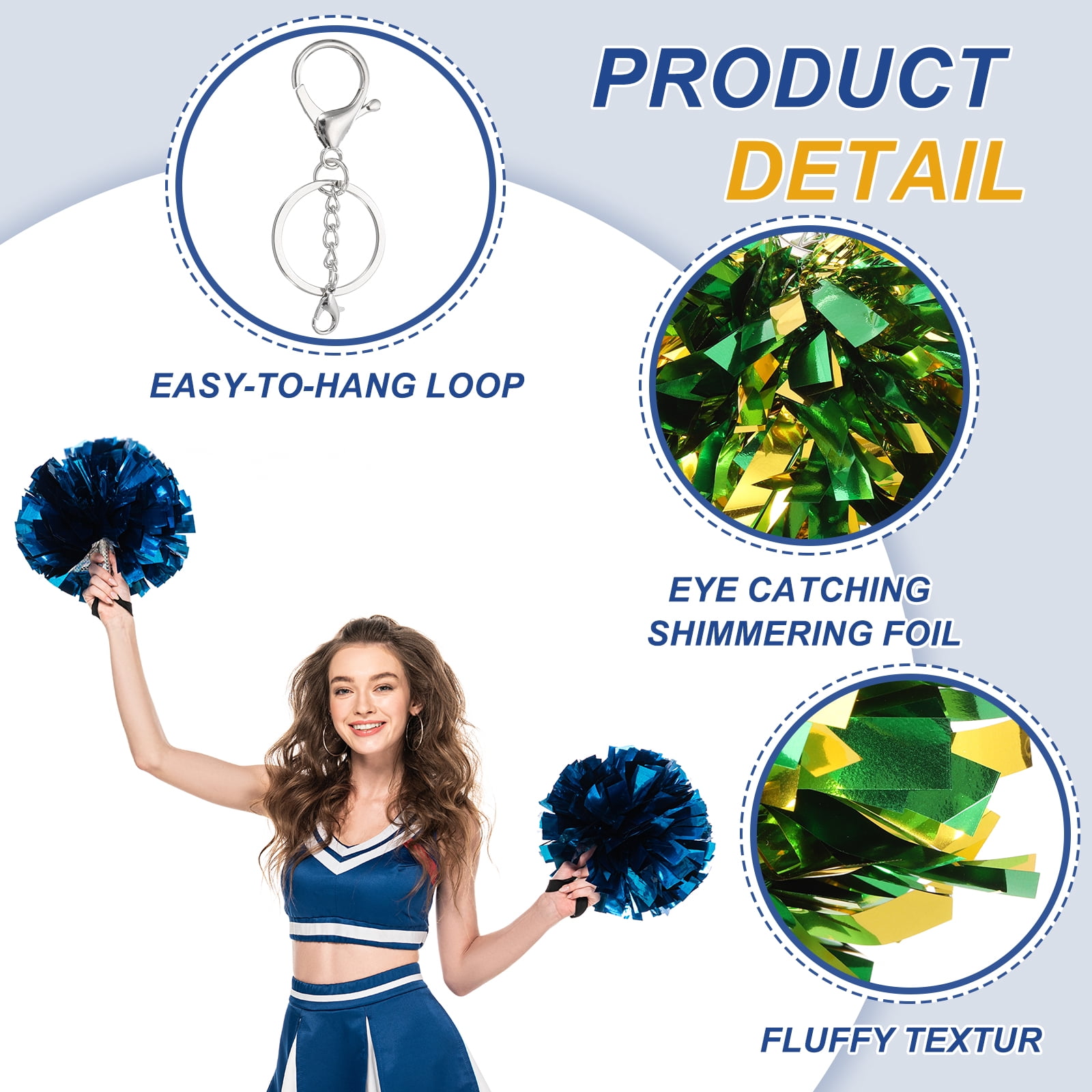 Uxcell 20 Pcs Cheer Pom Pom Keychain Cheerleading Gift Charm Plastic Keyring Bulk for Christmas Green Gold Tone