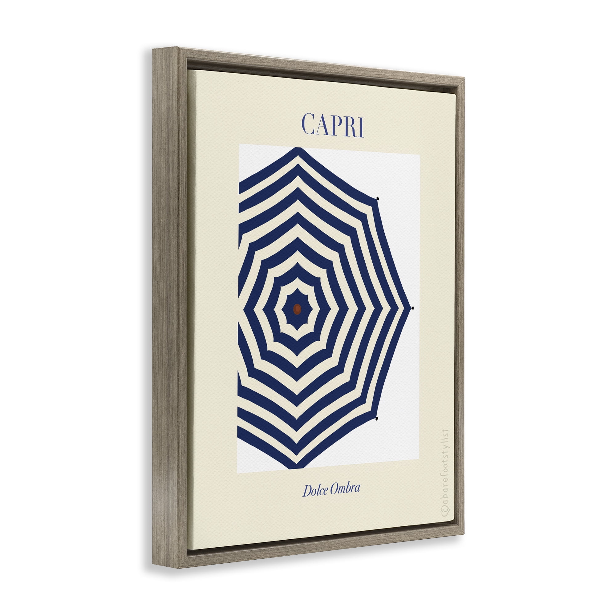 Stupell Industries Capri Striped Umbrella Brown Framed Floater Canvas Wall Art, design by A Barefoot Stylist