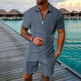 thumbnail image 3 of PEASKJP Polo Shirts for Men and Shorts Set Summer Outfits Casual Short Sleeve Suit 2 Piece Shorts Tracksuit Set (Sky Blue,XL), 3 of 5