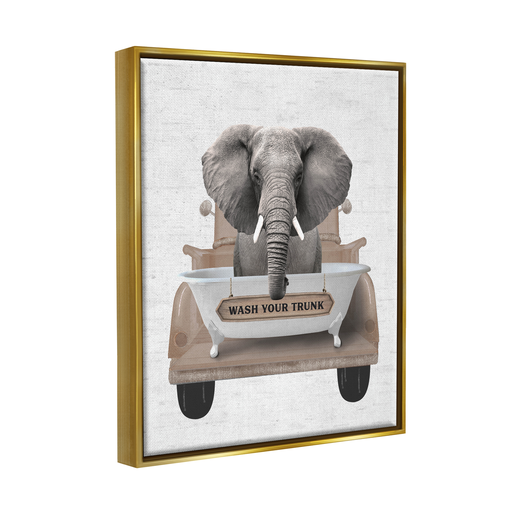 Stupell Industries Wash Your Trunk Elephant Animals & Insects Painting Gold Floater Framed Art Print Wall Art, 17 x 21