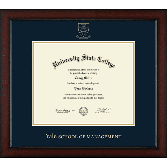 Yale University School of Management Diploma Frame, Document Size 12.625" x 10.313"