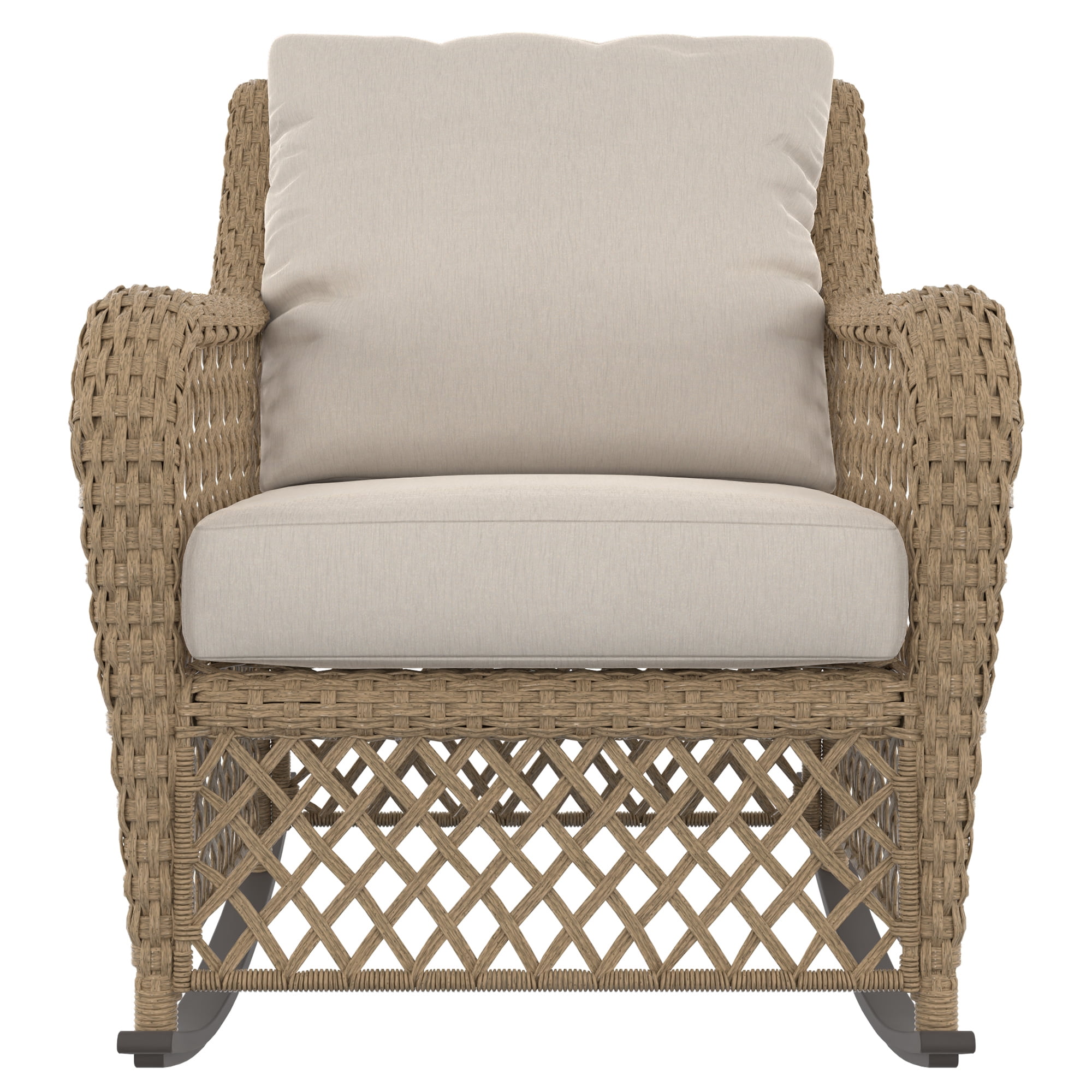 HOMETRENDS Belmont Steel Outdoor Rocking Chair with Cushions, Oatmeal