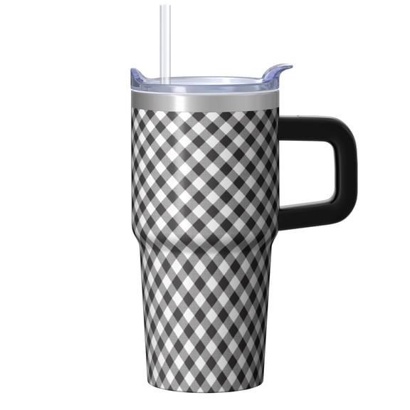 Leak-Proof 20oz Stainless Steel Tumbler with Handle, Double Wall Insulated Geometric Texture Travel Mug for Coffee & Tea