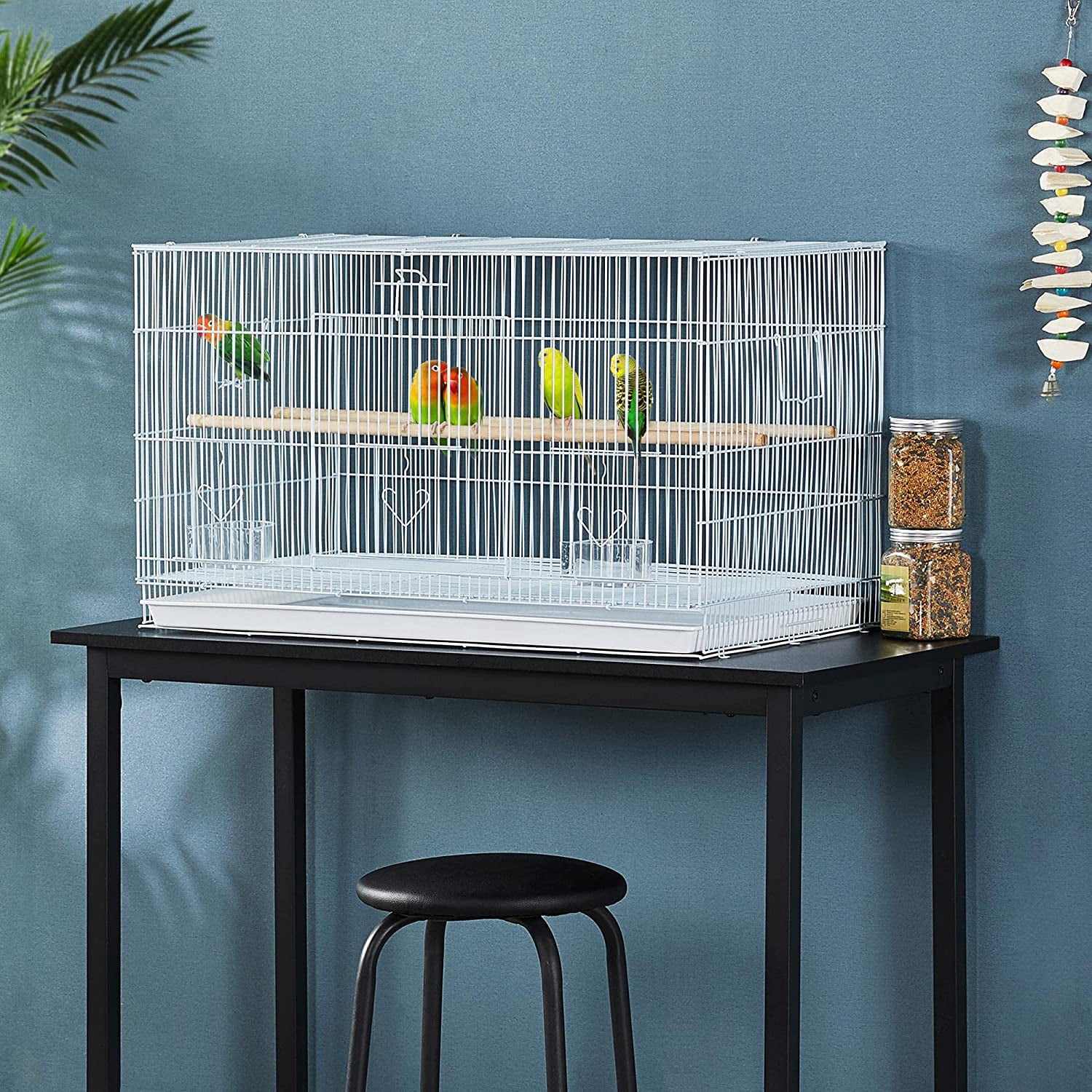 LibraMAl 30‘’ Flight Bird Cage Stackable Design for Small and Medium Birds with Slide Out Tray and Bottom Grate Budgies Cockatiels Lovebirds Canaries Parakeet Cage, White