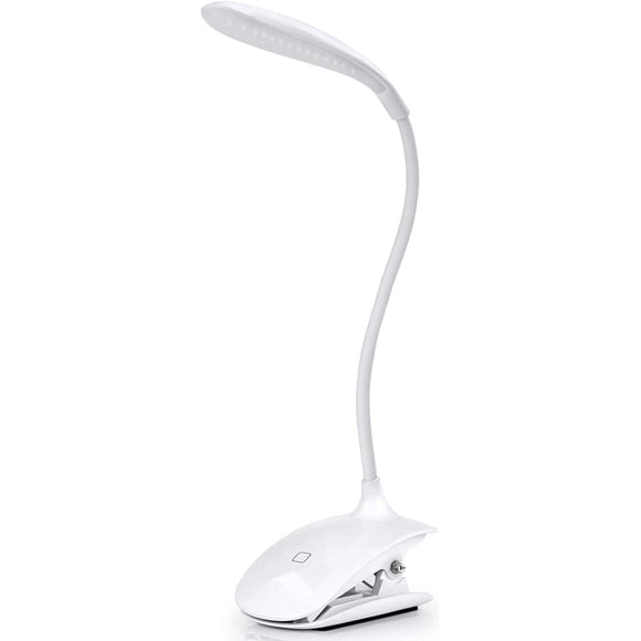 Lámpara LED de lectura para libros - Lámpara de escritorio recargable con abrazadera y cable USB, 3 niveles de brillo a elegir - Blanco