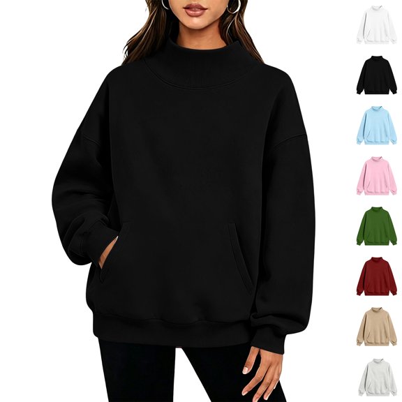 YSUEJPF Womens Oversized Mock Neck Sweatshirt Long Sleeve Soft Fleece Pullover Tops Fall Fashion Casual Outfits with Pocket