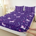thumbnail image 3 of jejeloiu Kawaii Unicorn Full Size Sheets,Cute Planet Stars Bed Sheets,Purple Pink White Sheet Sets For Girls,Microfiber Bedroom Decor,4pcs, 3 of 7