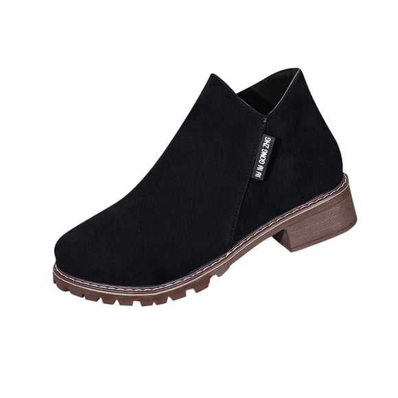 Women's Chunky Sole Ankle Boots, Side Zipper Suede Boots, Casual Low Heel Boots for Comfort And Versatile Style