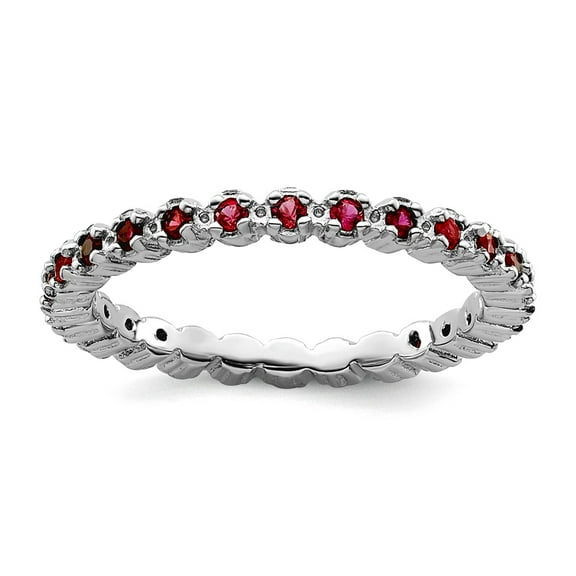 925 Sterling Silver Polished Prong set Patterned Stackable Created Ruby Ring Size 9 Stackable Ring for Women