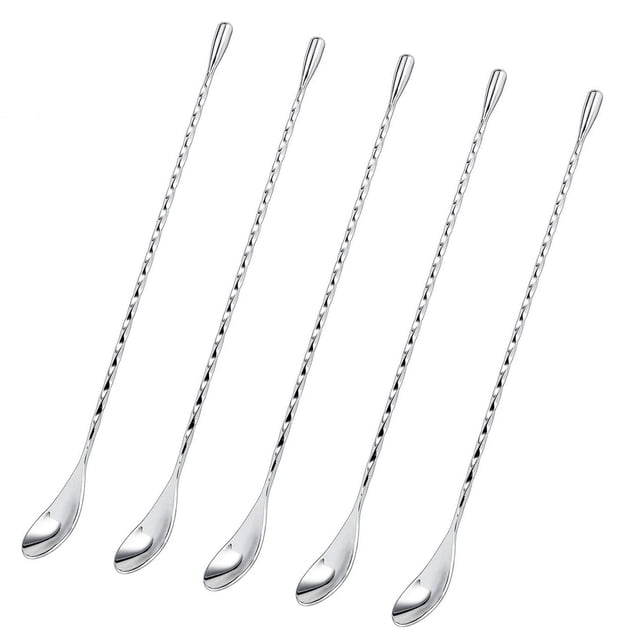 5 cucharas mezcladoras de acero inoxidable, cuchara de barra con patrón en espiral para coctelera, tazas altas