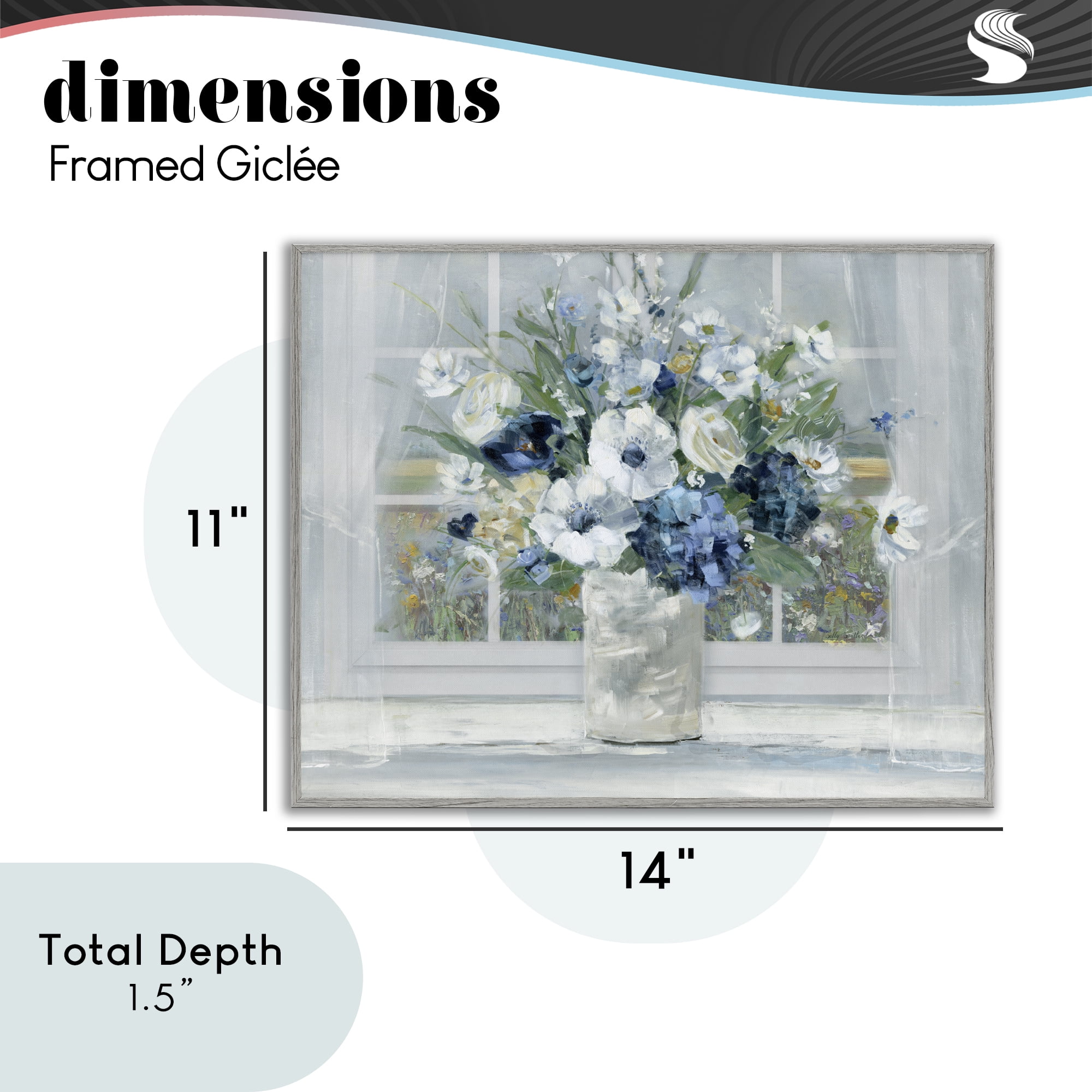 Stupell Industries Blue Hydrangea & Anemone Bouquet Gray Framed Giclee Art, design by Sally Swatland