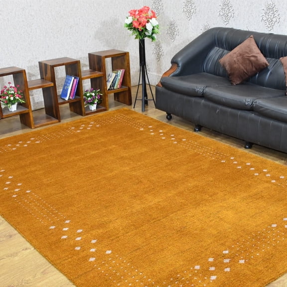 Rugsotic Carpets Handmade Rugs Hand Knotted Loom Rectangle 4'x6' Gold Silk Mix for Indoor Use