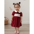 thumbnail image 3 of Miaouyo 1-7T Little Baby Girl Christmas A Line Dress String Lights Embroidery Short Sleeves Doll Collar Velvet Dress, 3 of 9