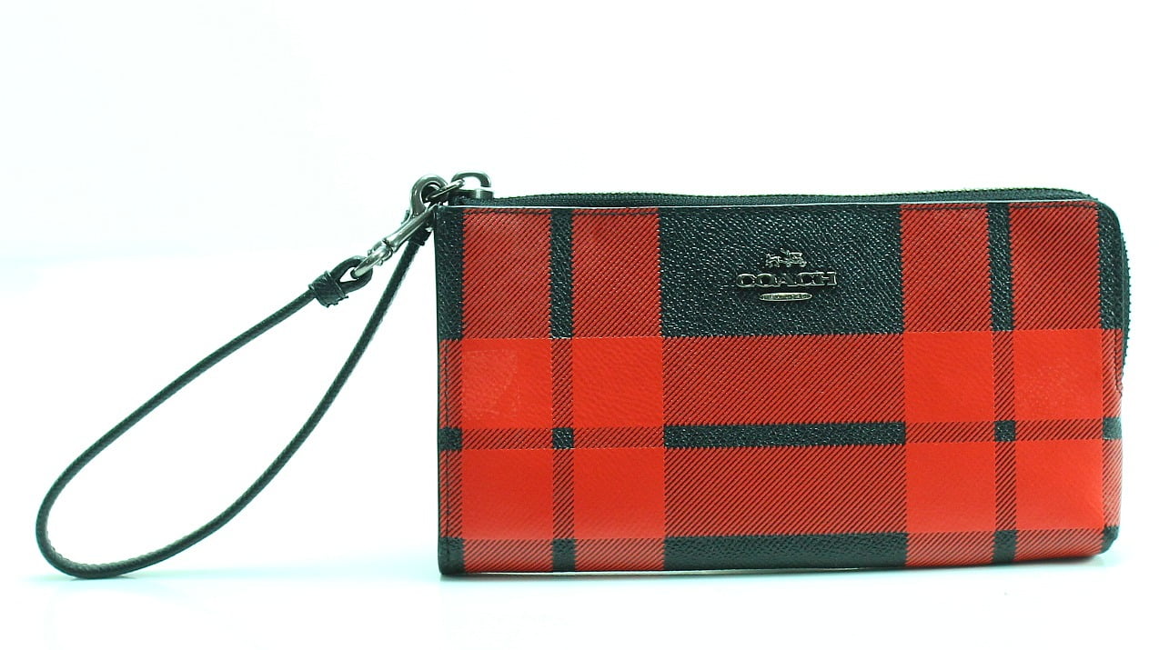 Coach Coach NEW Red Mount Plaid LZip Corner Coated PVC Wristlet