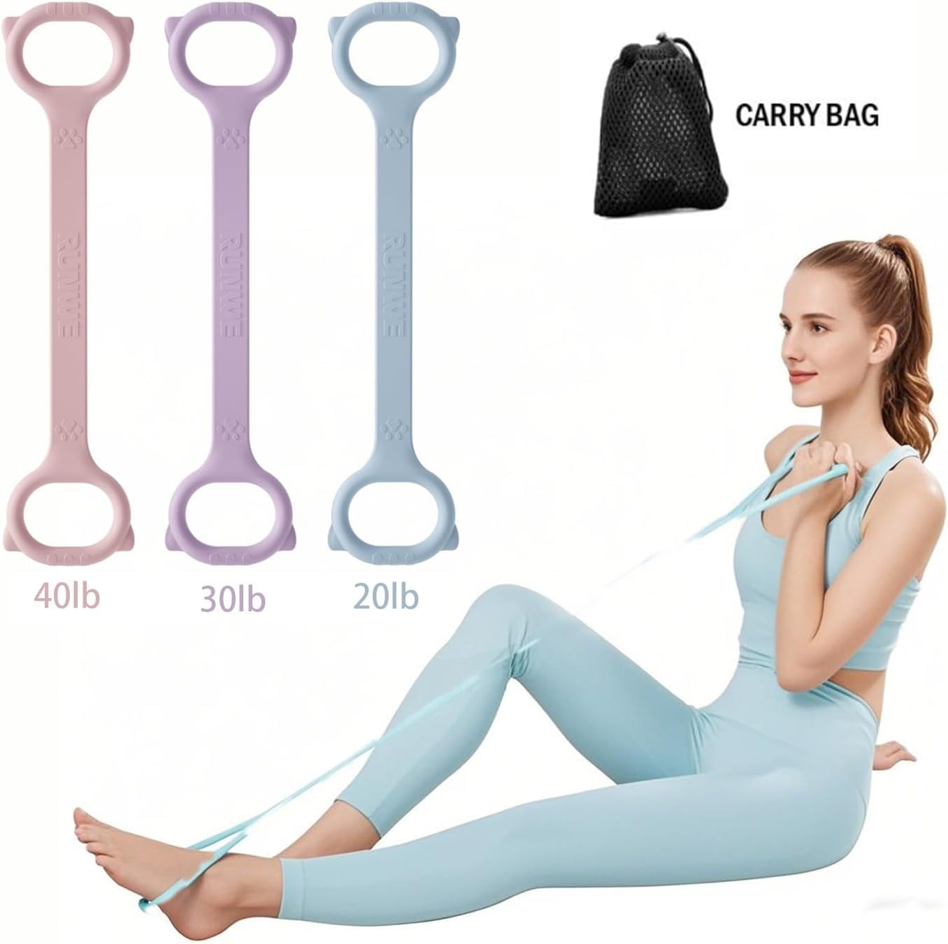 Figure 8 Workout Resistance Band - 3 Elasticities Optional 20 30 40lb, Thicker Durable Arm   Exercise Elastic Rope Yoga Straps Pilates Flexbands, Physical  Stretch Bands