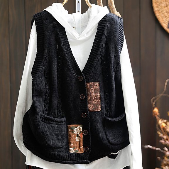 Roncen Women's Spring Sweaters Vest 2026 Sleeveless Button Down Cropped Pockets Chunky Knit Cardigan Trendy Tank Tops