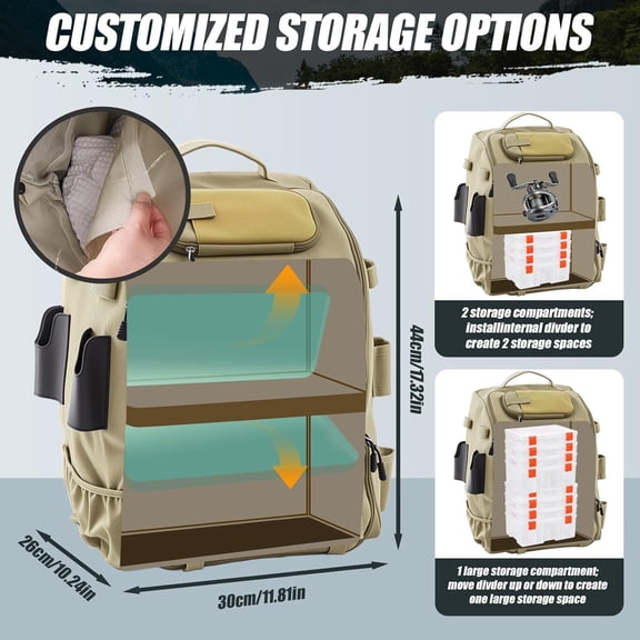Fishing Tackle Backpack with Rod Holders, 40L Large Water-resistant Gear Bag