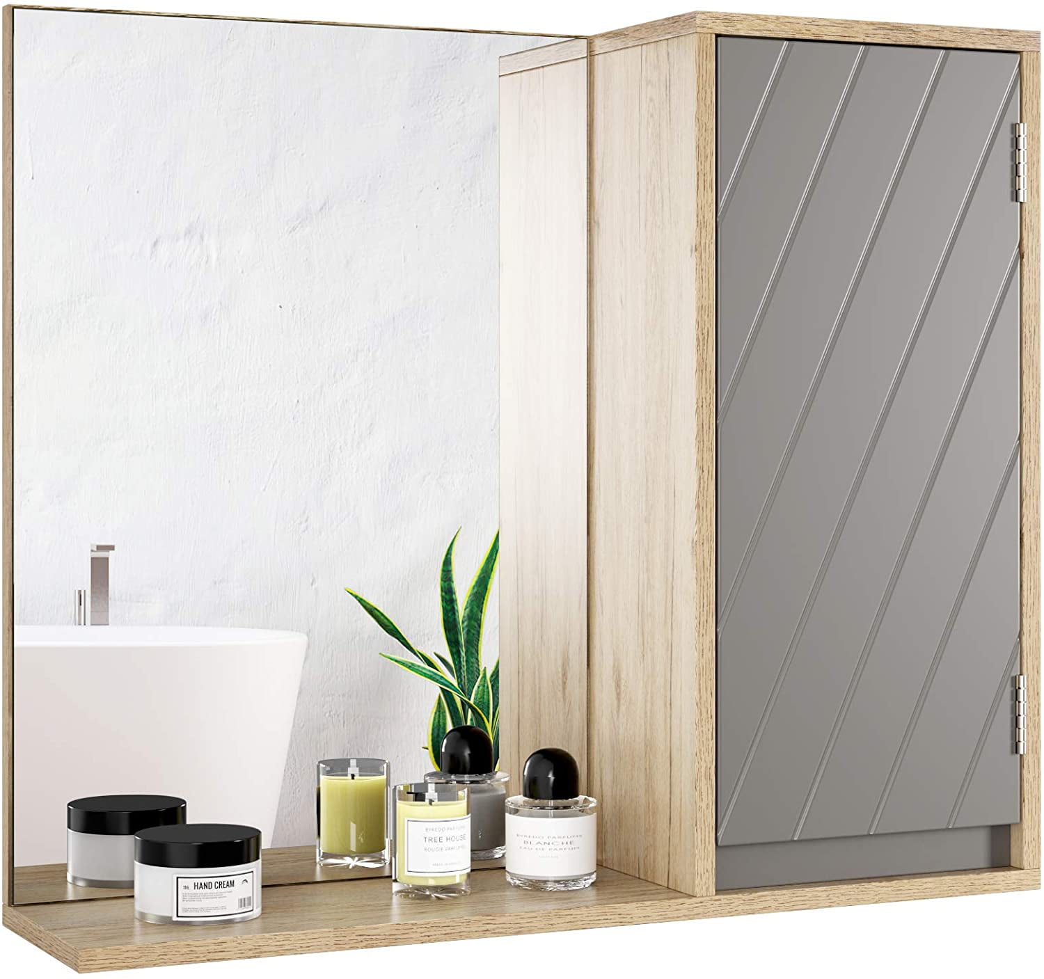 Bathroom Cabinet Wall Mounted with Mirror 3 Doors Storage Cupboard White Wall Mirrored Cabinet with Adjustable Shelves Wooden 