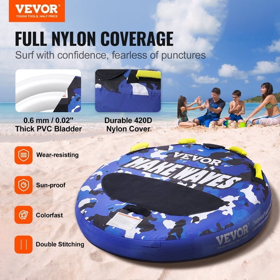 Towable Tube for Boating,340 lbs,1-2 Riders Inflatable Boat Tubes&Towables,51.8"Round Water Sport Towable Tube for Boat to Pull,Full Nylon Cover,EVA Grab Handles&Speed Safety Valve