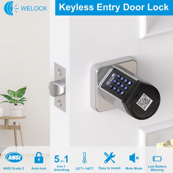 WELOCK Electronic Door Knob with Keypad Smart Lock Front Door APP Control Easy Installation with 3 Card 2 Mechanical Key