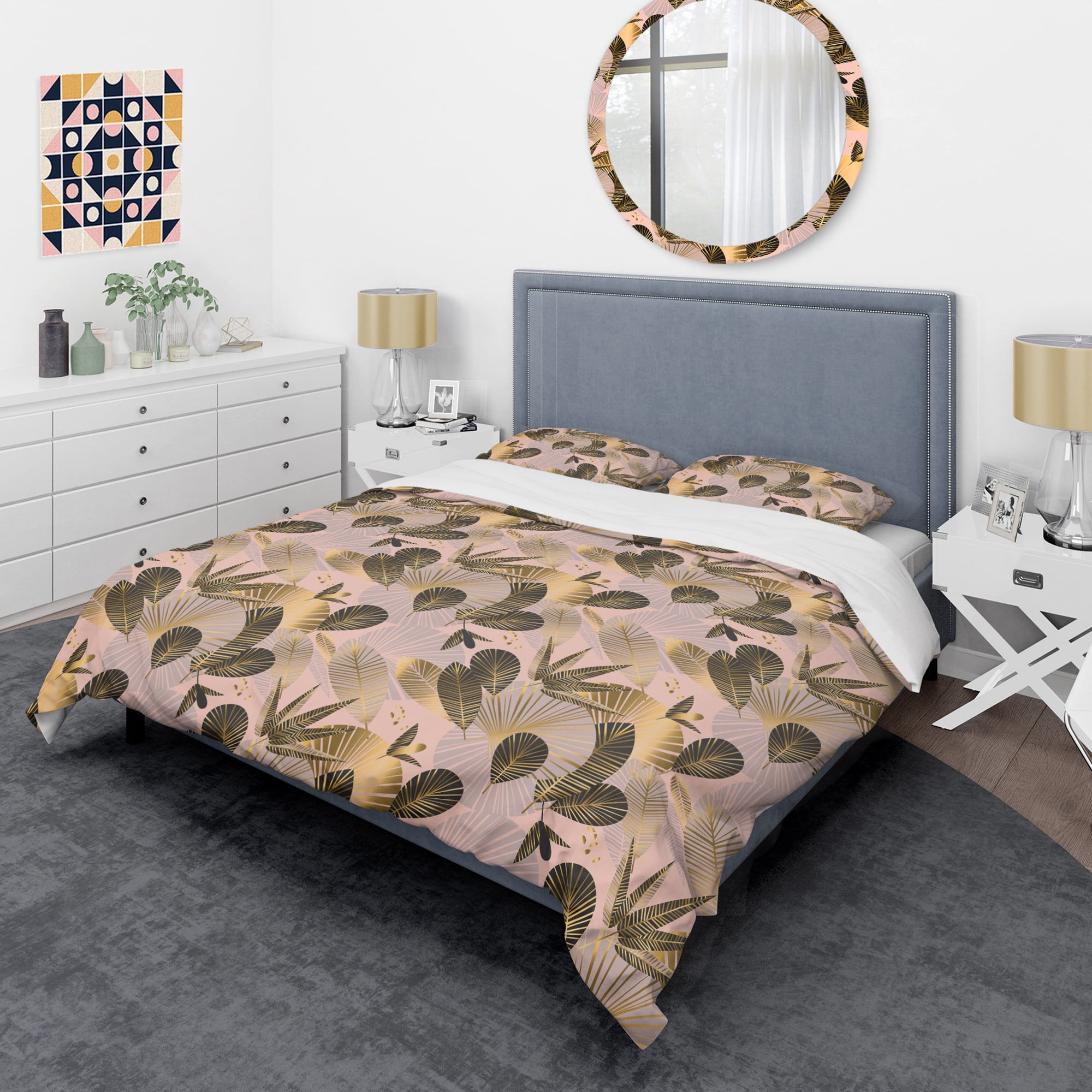 Designart 'Golden Foliage III' Mid-Century Modern Duvet Cover Set