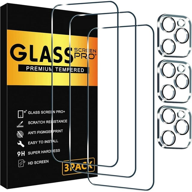 3 Pack Screen Protector for iPhone 16 Pro with 3 Pack Camera Lens Protector, 6.3 Inch HD Clear 9H Hardness Tempered Glass Film, Scratch Resistent, Easy Installation, Bubbles Free