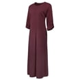 thumbnail image 3 of Frontwalk Casual Women Solid Color Oversize Maxi Dress Cotton Linen Long Shirt Kaftan Dress Wine Red XL, 3 of 5