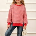 thumbnail image 4 of Girls Striped Sweater Cotton Knit Crew Neck Pullover Tops Girls Casual Fall Winter Clothes, 5-16, 4 of 7