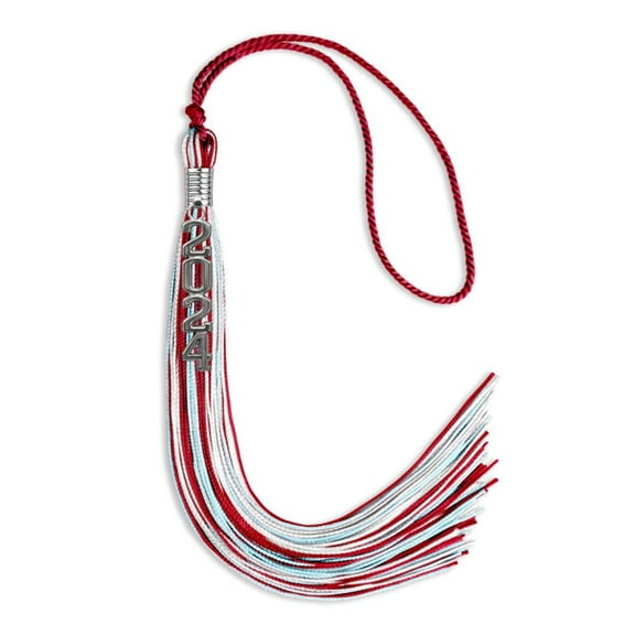 Endea Graduation Red/Light Blue/White Mixed Color Graduation Tassel with Silver Stacked Date Drop