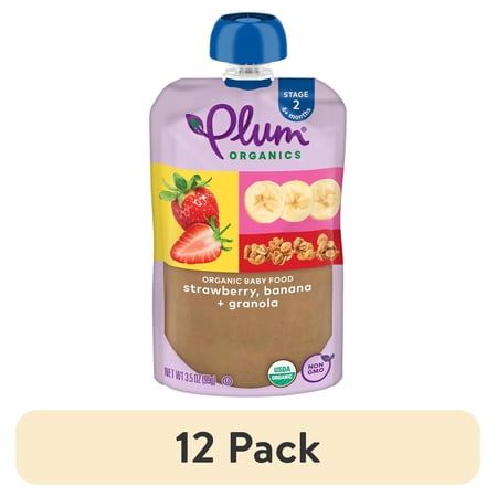 (12 pack) Plum Organics® Stage 2 Organic Baby Food Strawberry, Banana + Granola 3.5oz Pouch