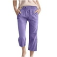 thumbnail image 2 of HAOTAGS Teen Girls Capris, Cotton Linen Pants Summer Casual Cropped Trousers Purple 3-4 Years, 2 of 5