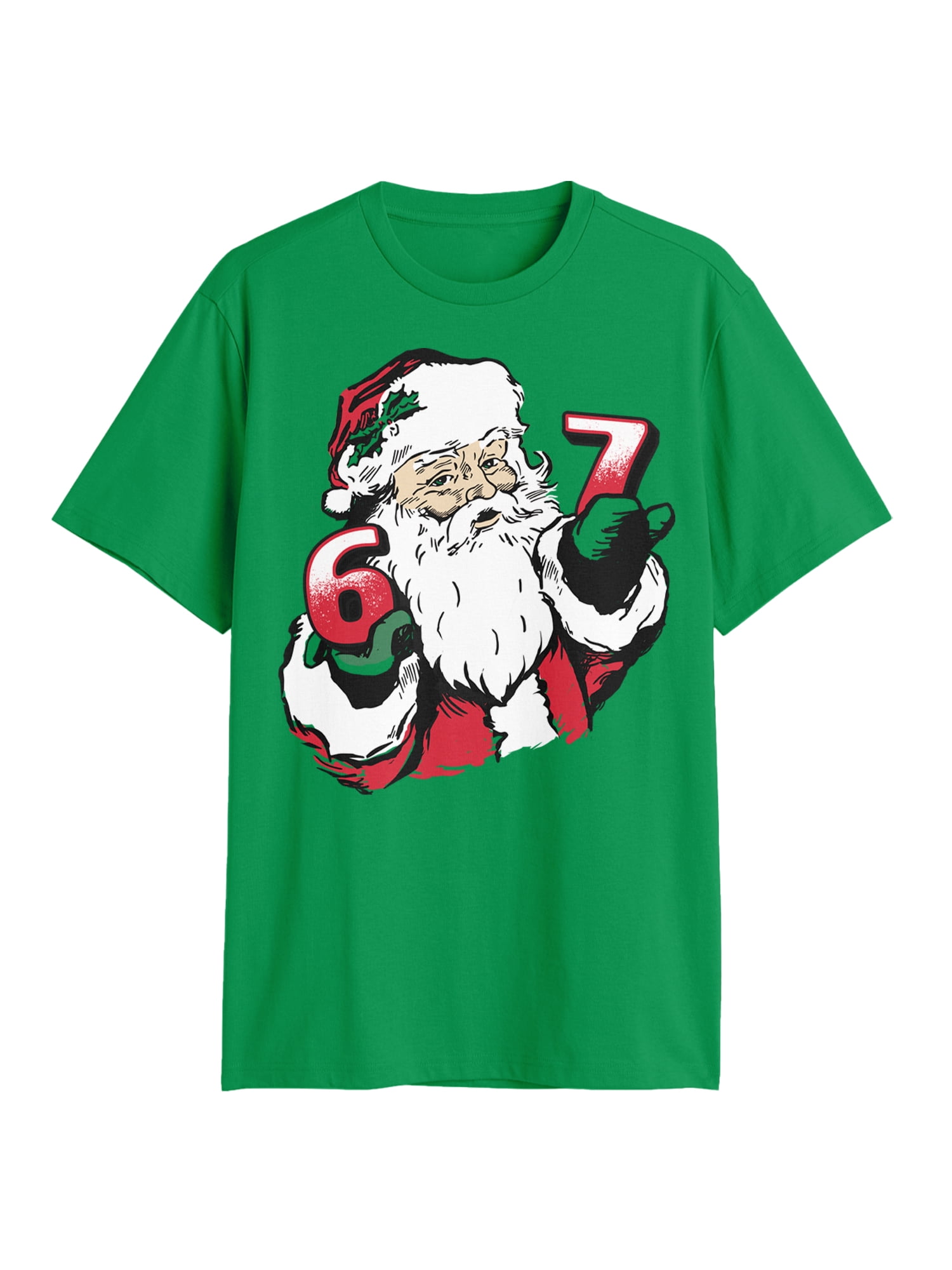 Men's & Big Men's Graphic Holiday Tee Shirt, Santa 6 7 Meme, Sizes S-3XL